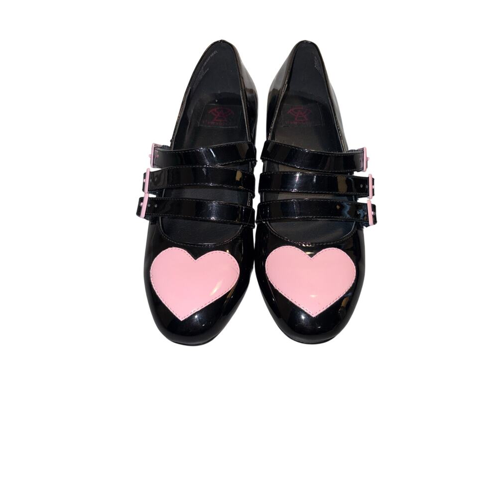 Strange Cvlt Eloise Heart Heels in black and pink size 8
